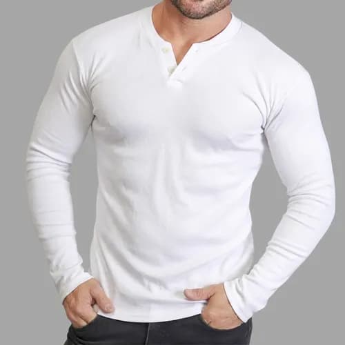 Camiseta Henley Masculina Slim Manga Longa