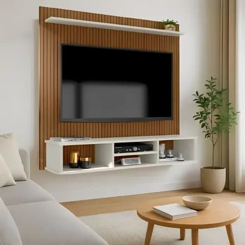 Prateleira Estante Home Painel TV até 50" Ripado 3D Everest - R$ 222