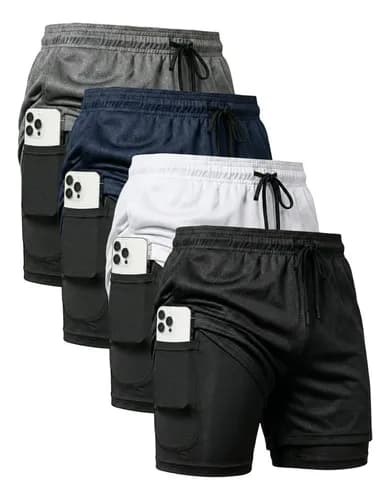 Kit 4 Shorts Masculino 2 em 1 Dry Fit Térmico para Academia e Corrida