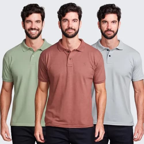 Kit 3 Camisas Polo Masculinas Piquet Casual