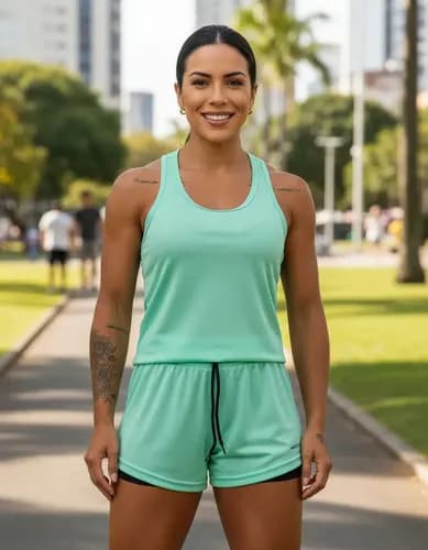 Conjunto Academia Feminino Regata e Shorts com Bolso