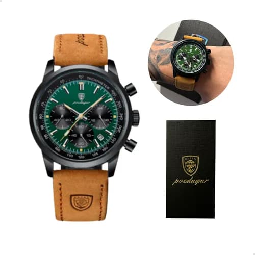 Relógio Masculino Poedagar Pulseira em Couro Funcional