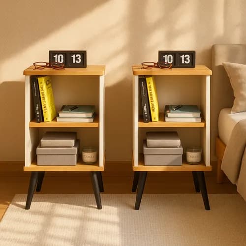 Kit 2 Mesas de Cabeceira Retrô Quarto Charme