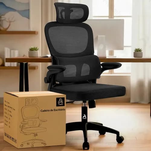Cadeira de Escritório Ergonômica FivDaily C600 Preta com Apoio de Cabeça e Suporte Lombar