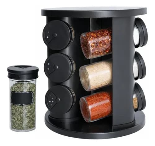 Porta Condimentos Giratório com 9 Potes de Vidro