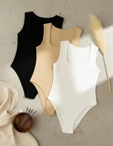 Kit 3 Body Plus Size Regata Decote Quadrado Conforto