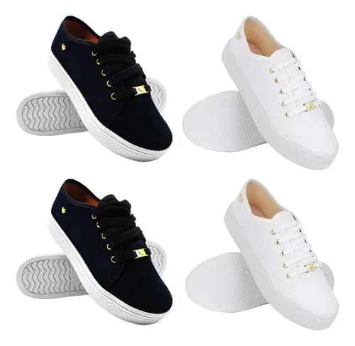 Kit 2 Tênis Feminino Casual e Slip On Branco/Preto