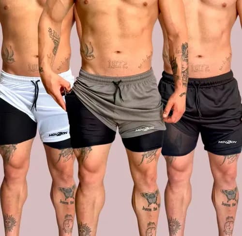 Kit 3 Shorts Masculino 2 em 1 Dry Fit Anti Odor para Academia