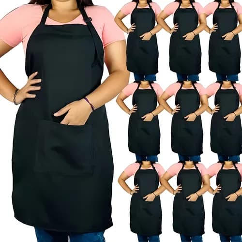 Kit 10 Aventais de Cozinha Liso Preto - Restaurante e Garçom