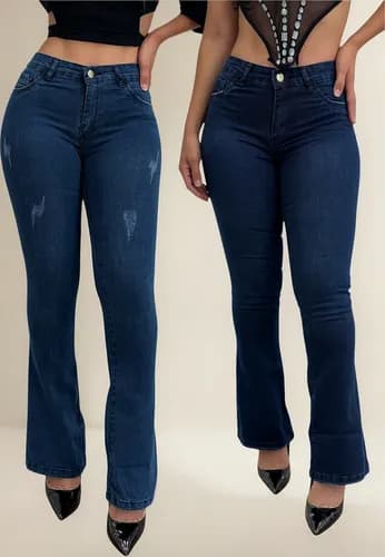 Kit 2 Calças Jeans Flare Boca De Sino Elastano Linha Gold