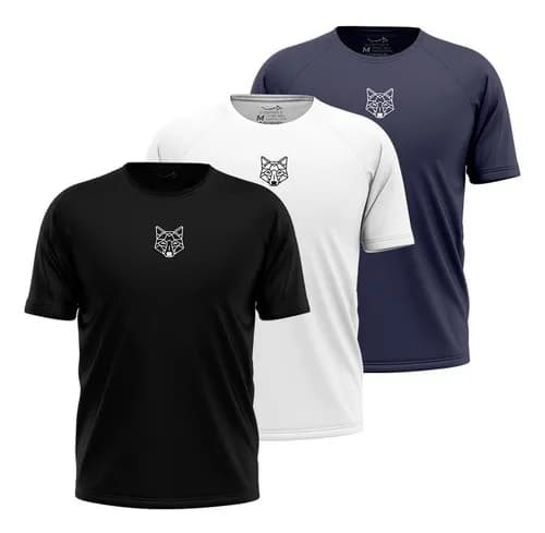 Kit 3 Camisetas Masculina Dry Alpha Lobo Geométrico com Cupom