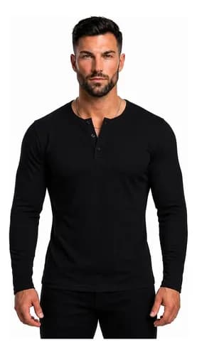 Camisa Masculina Henley Slim Manga Longa - Casual e Moderna