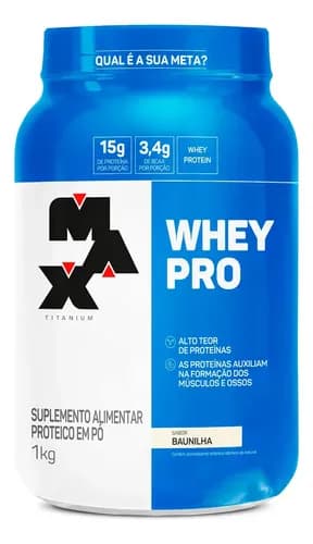Whey Pro Max Titanium 1kg Baunilha com BCAA e Aminoácidos