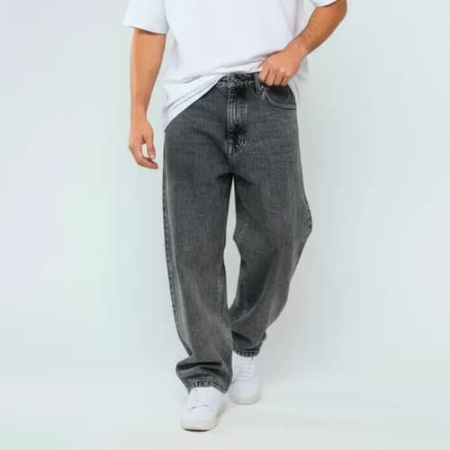 Calça Jeans Masculina Baggy Balão Streetwear Cinza Estonada