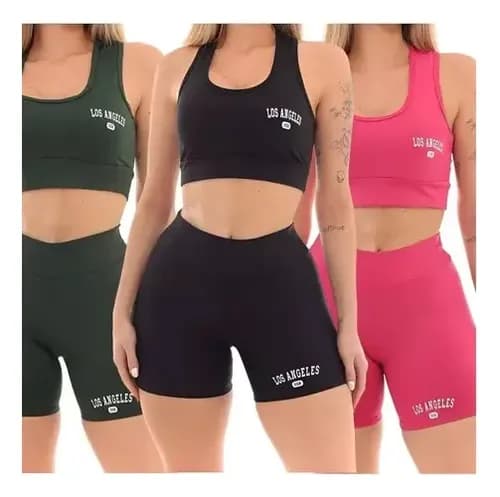 Kit 3 Conjuntos Top Shorts Feminino Los Angeles Fitness por R$ 57,32