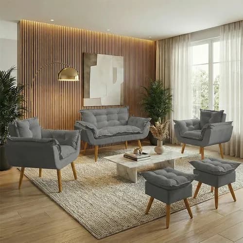 Kit Namoradeira 2 Poltronas e 2 Puffs Alice Suede