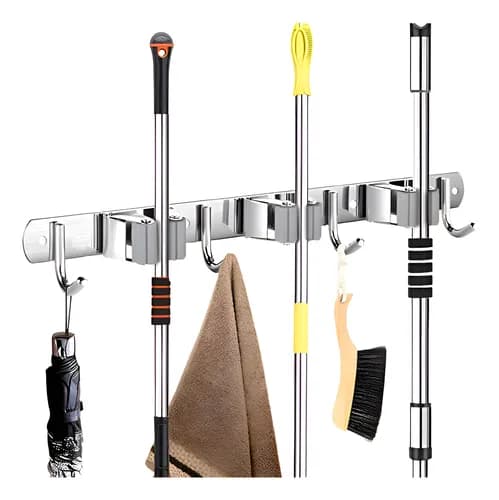 Suporte de Vassoura e Mop em Inox com 7 Organizadores