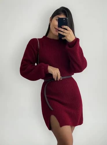 Vestido Tricot Fio Mousse com Fenda Manga Longa (Inverno) + Cupom INVERNOMELI15