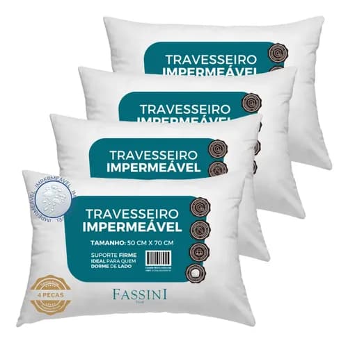 Kit 4 Travesseiros Antialérgico Impermeável 50x70 Super Macio por R$ 90 no Pix (cupom PARACASA)
