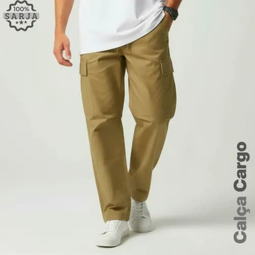 Calça Cargo Masculina Larga Skatista Streetwear em Sarja - P ao GG