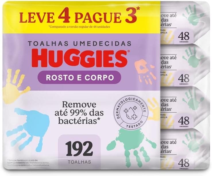 Lenços Umedecidos Huggies Rosto e Corpo Limpeza 4x48 Unidades