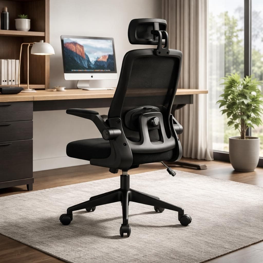 Cadeira de Escritório Ergonômica BlidShop Mesh com Ajuste Lombar e Apoio de Cabeça (120 kg) + Frete Grátis