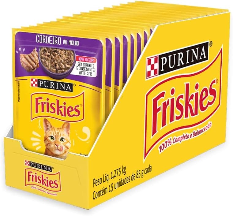 Pack Friskies Ração Úmida Gatos Adultos Cordeiro ao Molho 15 Sachês 85g (Programe e Poupe)