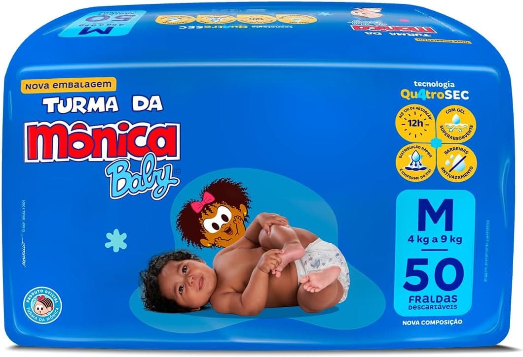 Fralda Turma da Mônica Baby Mega M 50 Unidades por R$ 36,85 com frete grátis Prime