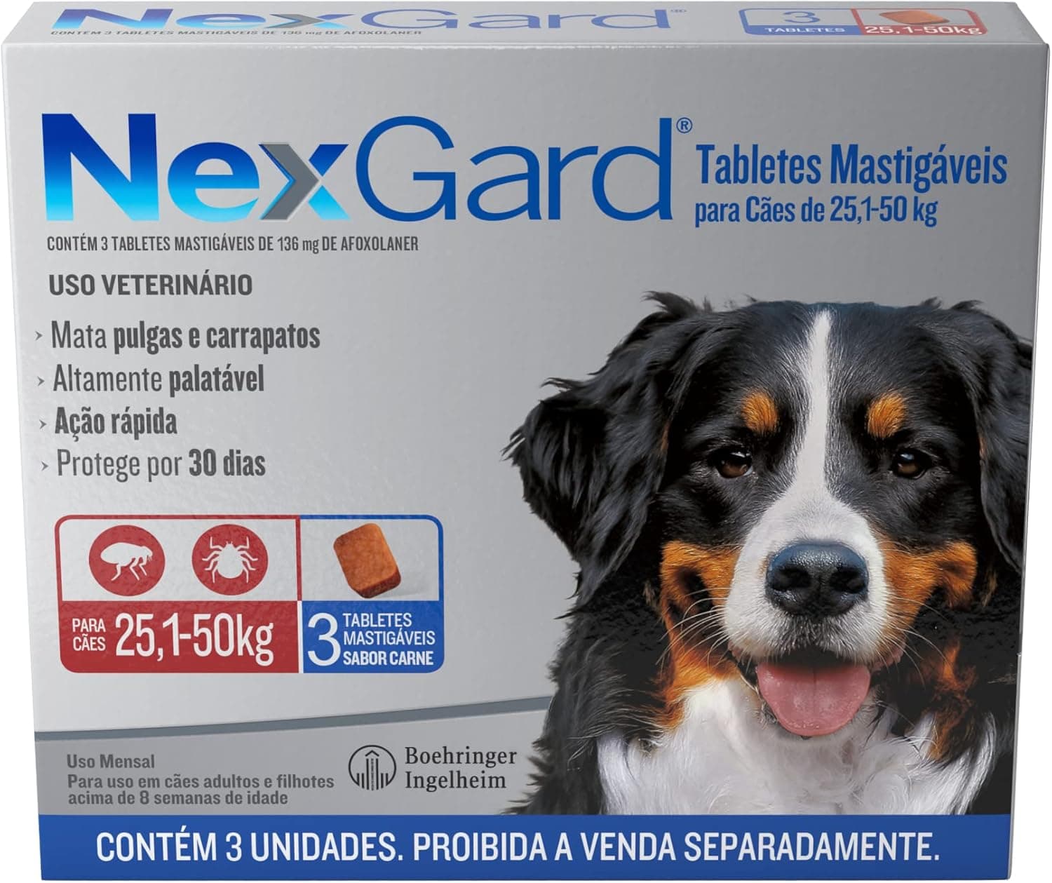 NexGard 25,1 a 50kg (3 tabletes) Antipulgas e Carrapatos – R$ 116,27