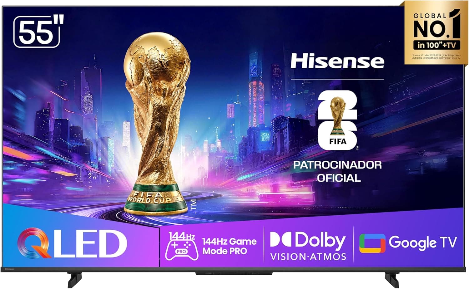 Smart TV Hisense 55Q7QG 55" QLED 4K Google TV 144Hz (FreeSync, Dolby Vision/Atmos) com cupom